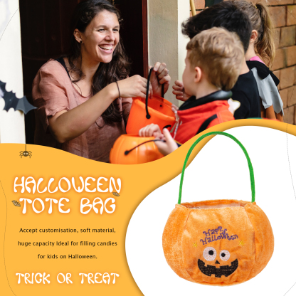 Halloween Tote Bag Custom 1 Name Pumpkin Tote Bag Halloween Candy Bag for Kids-Jessemade AU