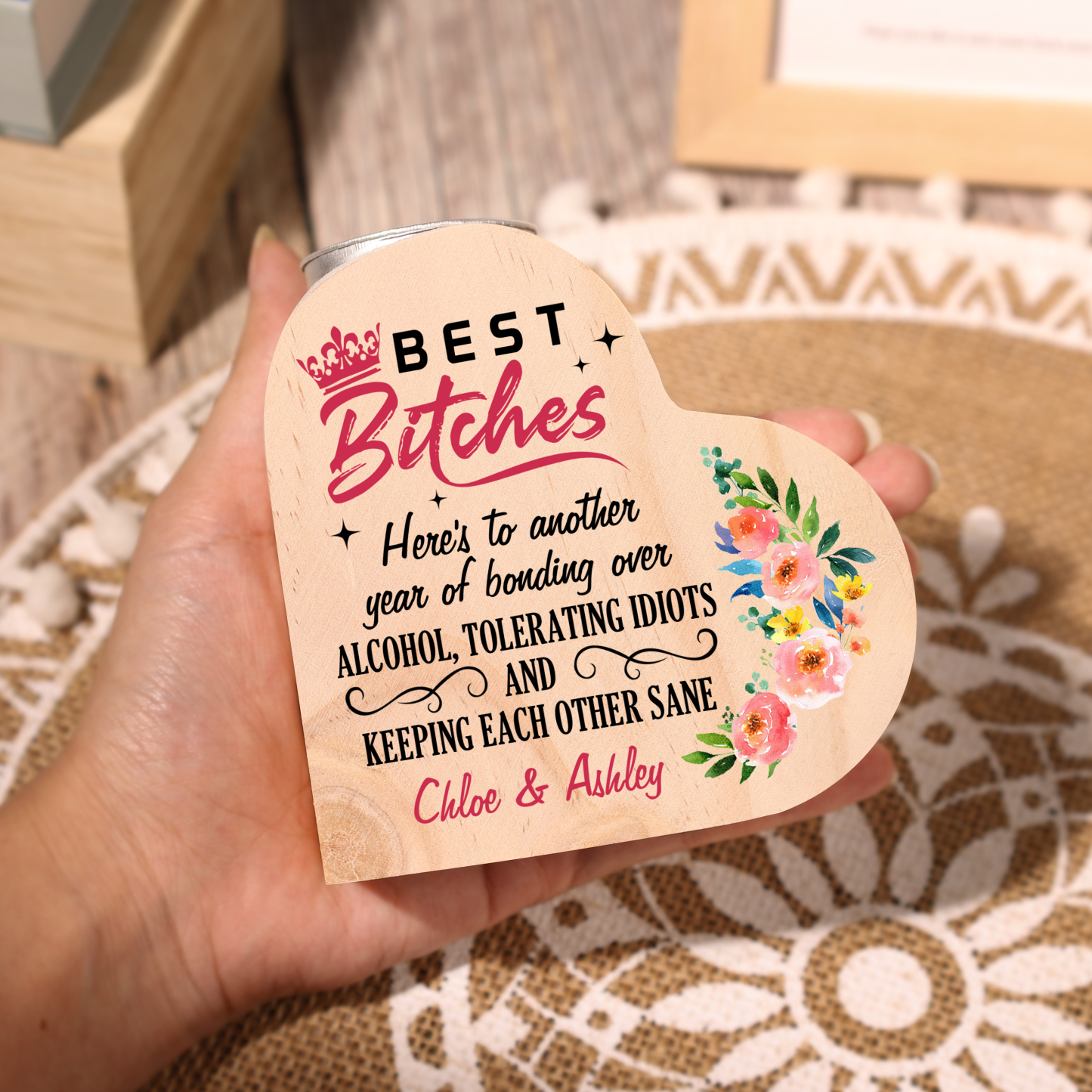 Personalised Heart Candle Holder Custom Text Wooden Candlestick Funny Gift for Best Friend-Jessemade AU