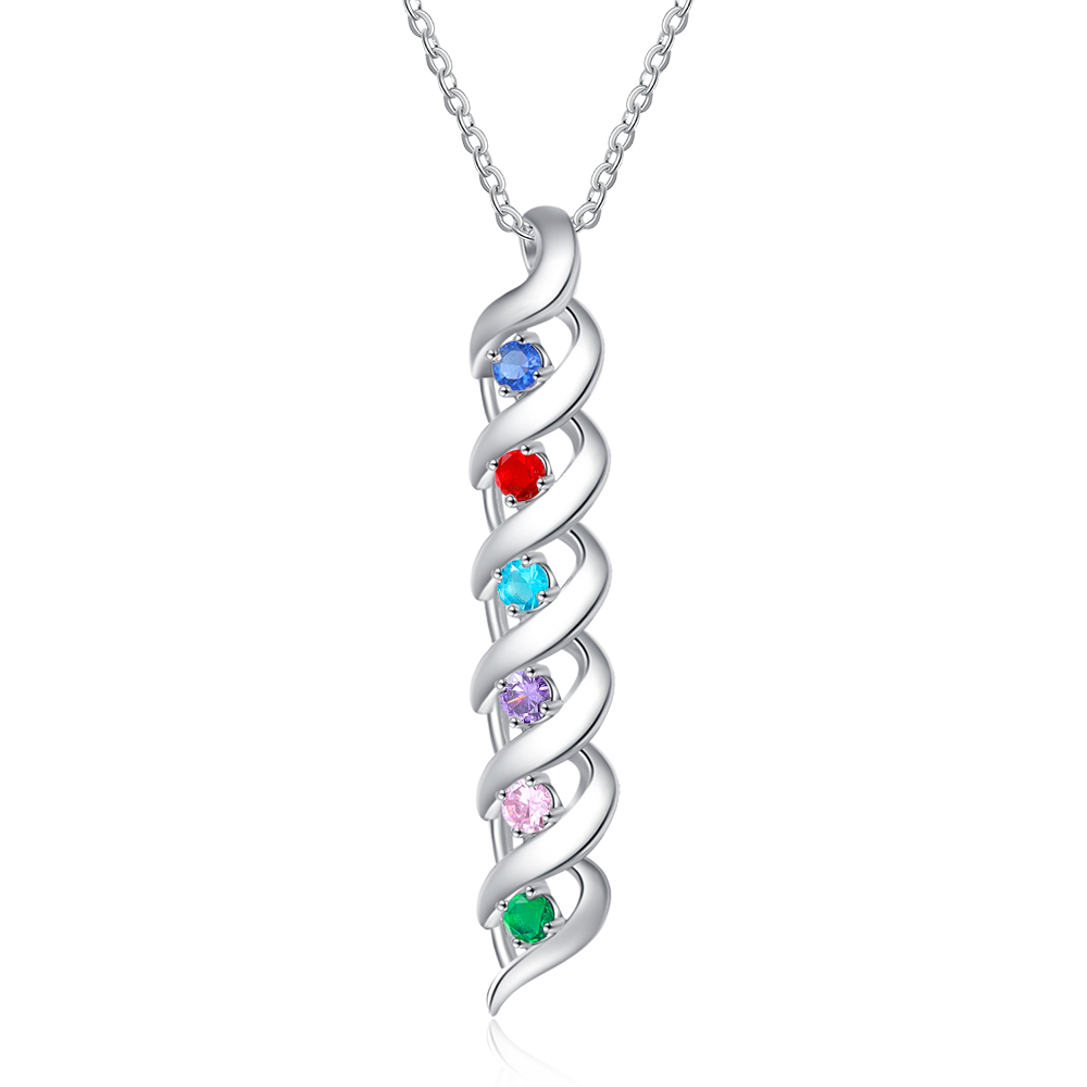 Customised Necklace Cascading Pendant with 6 Birthstones Engraving 6 Names Gifts for Her-Jessemade AU