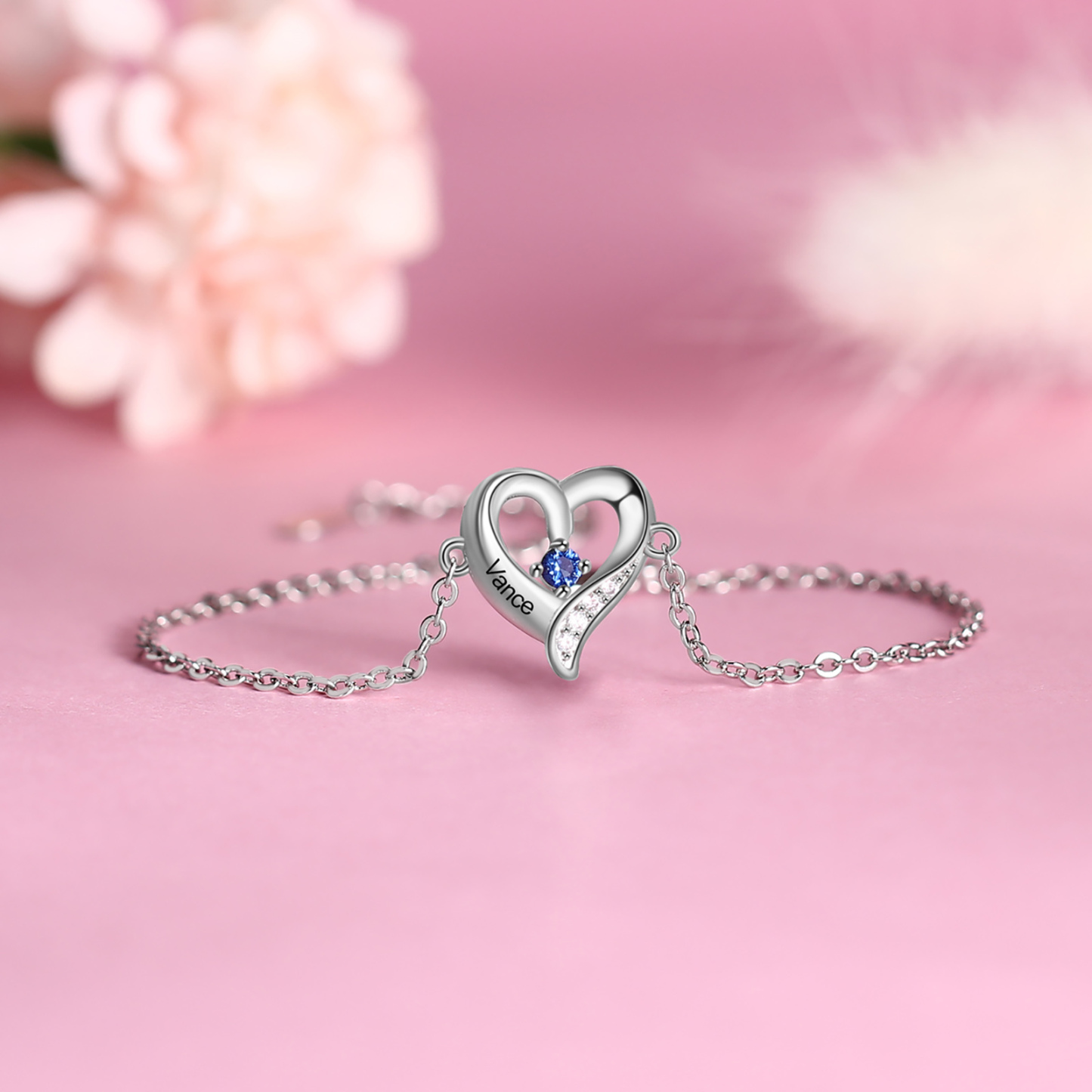 1 Name - Personalised Heart Bracelet Gift Set With Gift Box Custom Name & Birthstone Bracelet Gift For Her-Jessemade AU