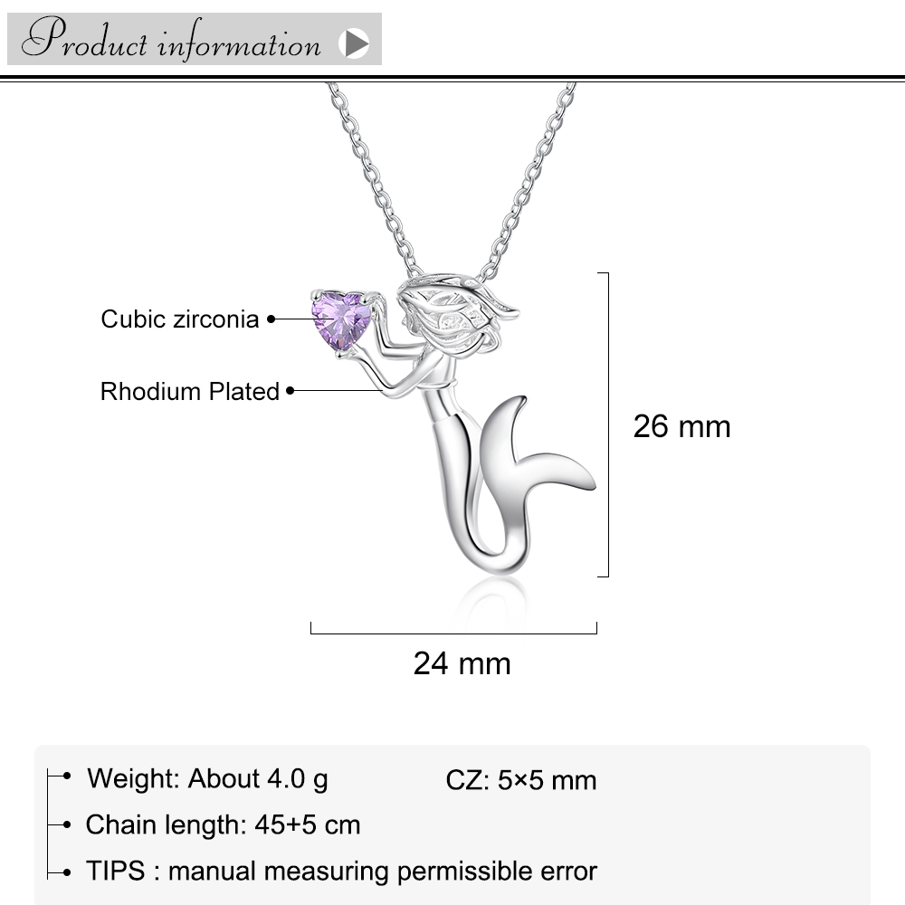 Personalised Kid's Necklace with Mermaid Pendant Custom Birthstone Necklace-Jessemade AU