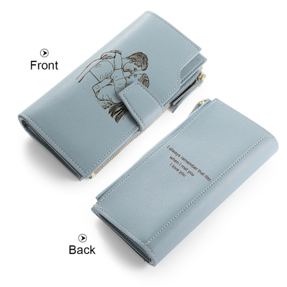 Blue Personalised Leather Wallet Engraved Photo Long Purse Gifts For Women-Jessemade AU