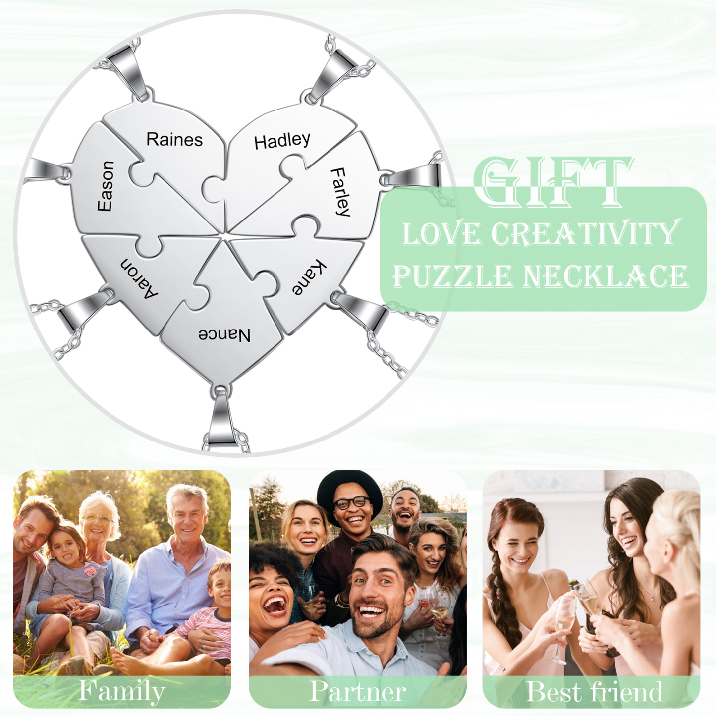 Personalised Heart Puzzle Necklace With 7 Names Gifts For Her-Jessemade AU