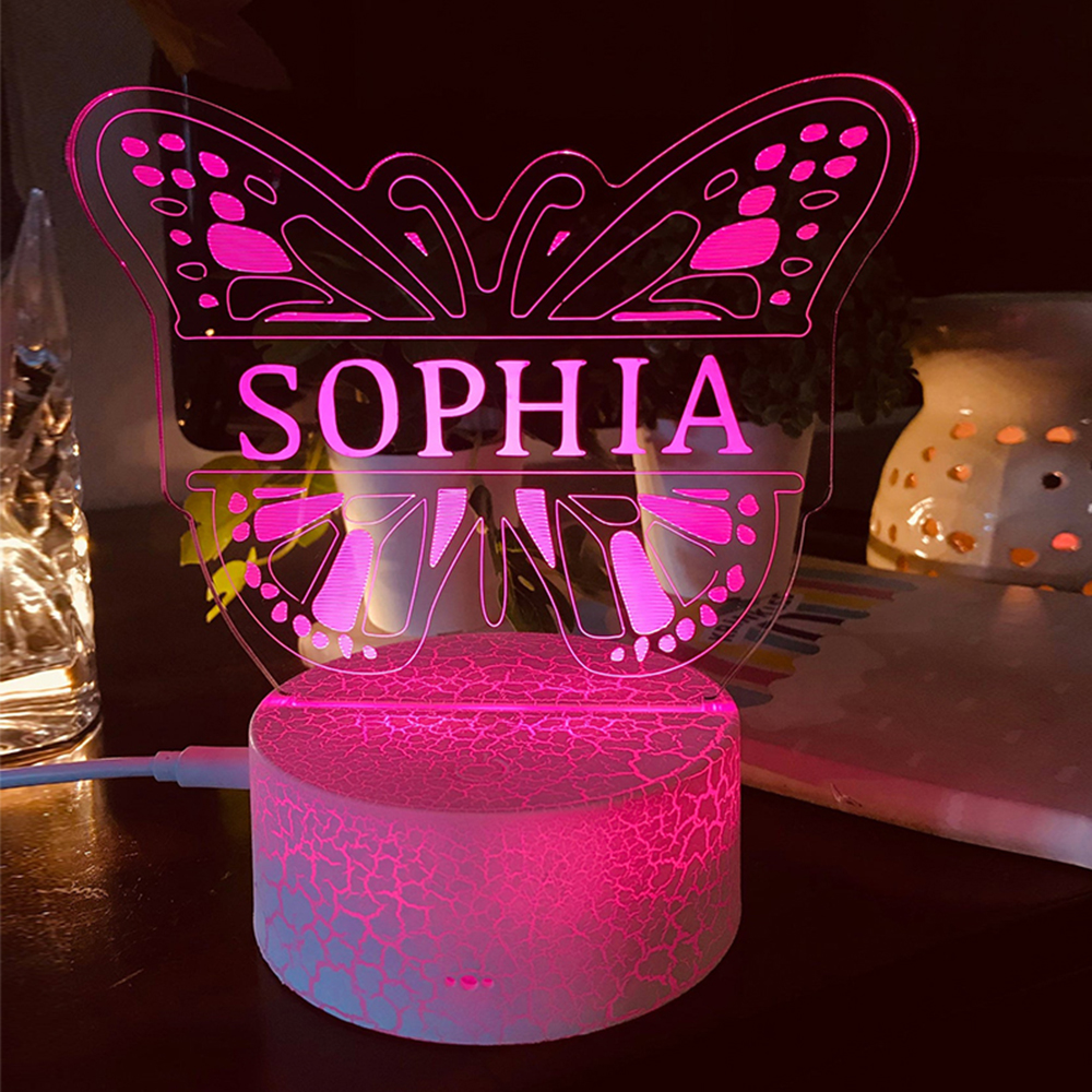 Multi-Coloured Butterfly Night Light Custom Name 3D Acrylic Lamp for Kids Room & Birthday Gift LED Nursery-Jessemade AU
