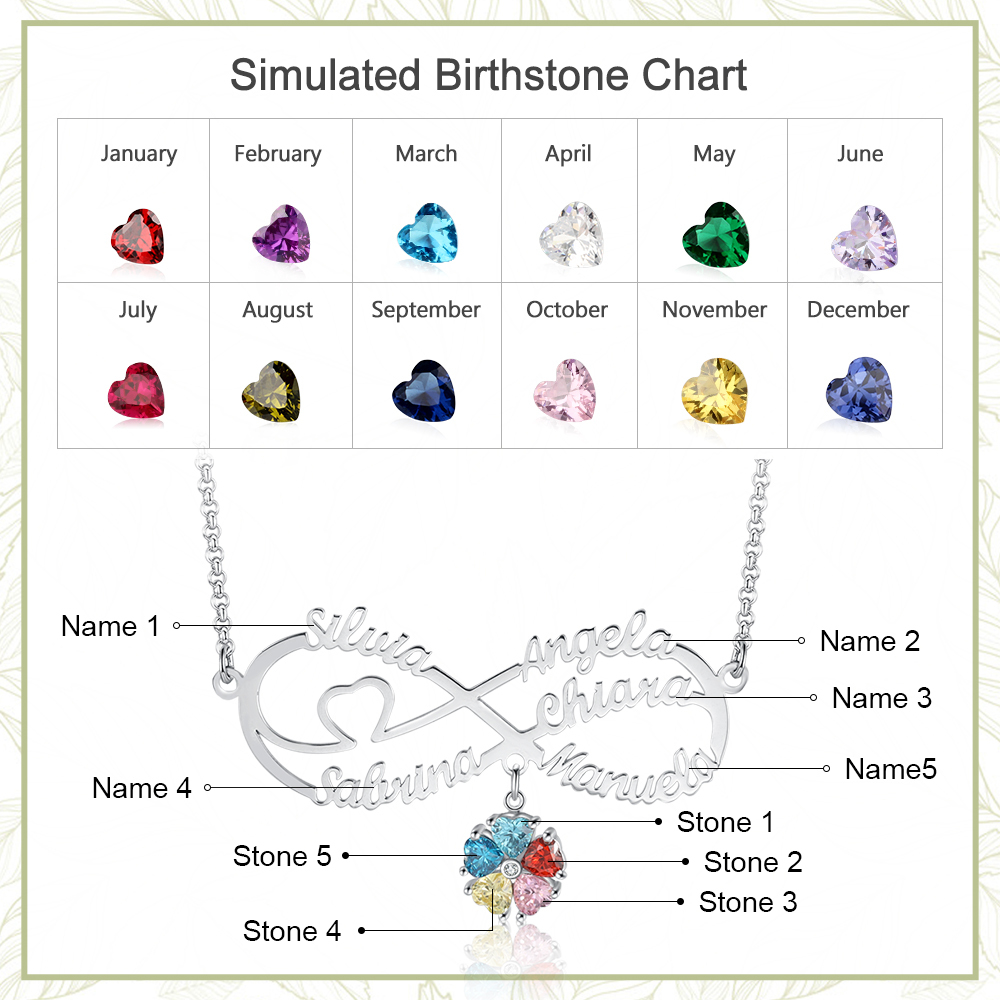 Personalised Infinity Necklace With 6 Birthstones Engraved Names Necklace Gift For Women-Jessemade AU