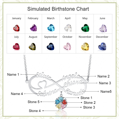 Personalised Infinity Necklace With 5 Birthstones Engraved Names Necklace Gift For Women-Jessemade AU