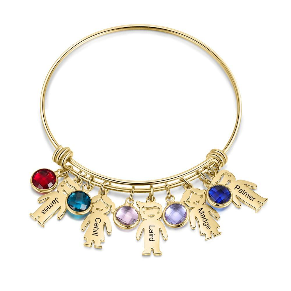 Personalised Kid Charms Bangle Bracelet With Names Customised 5 Birthstones Gift for Her-Jessemade AU