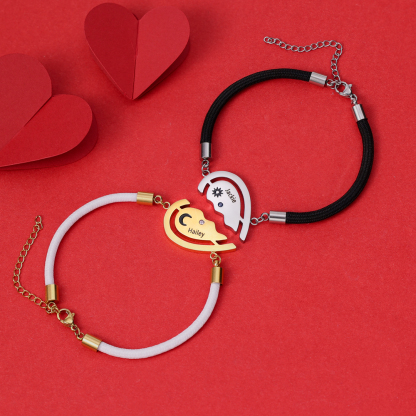 Valentine's Day Sun and Moon Magnetic Heart Bracelet with Birthstones Couple Bracelet Set-Jessemade AU
