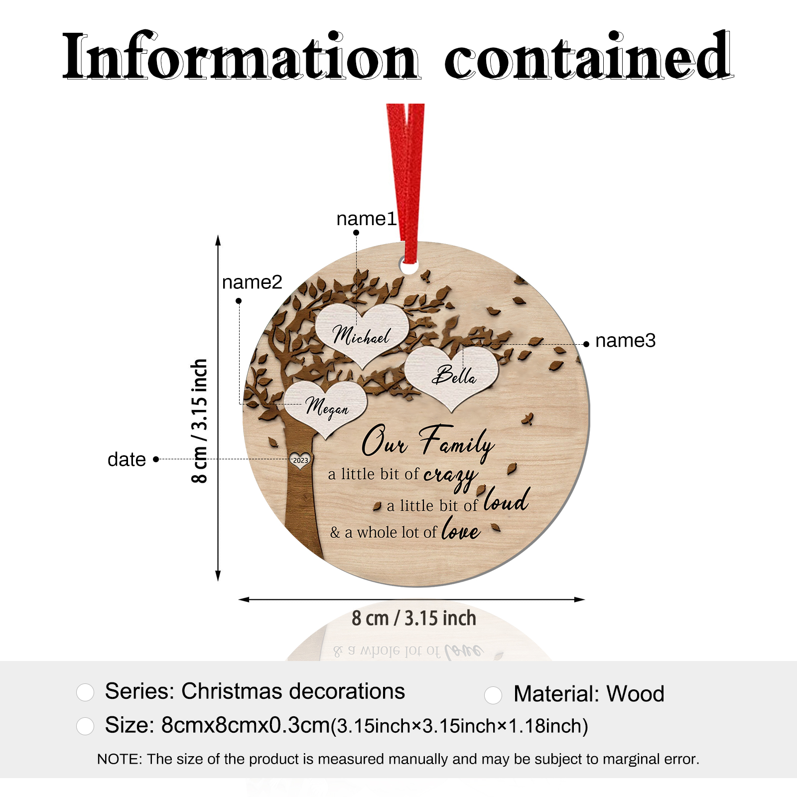 3 Names - Personalised Christmas Tree Ornaments Tree of Life Pendant with Name Wooden Gifts for Family and Friends-Jessemade AU