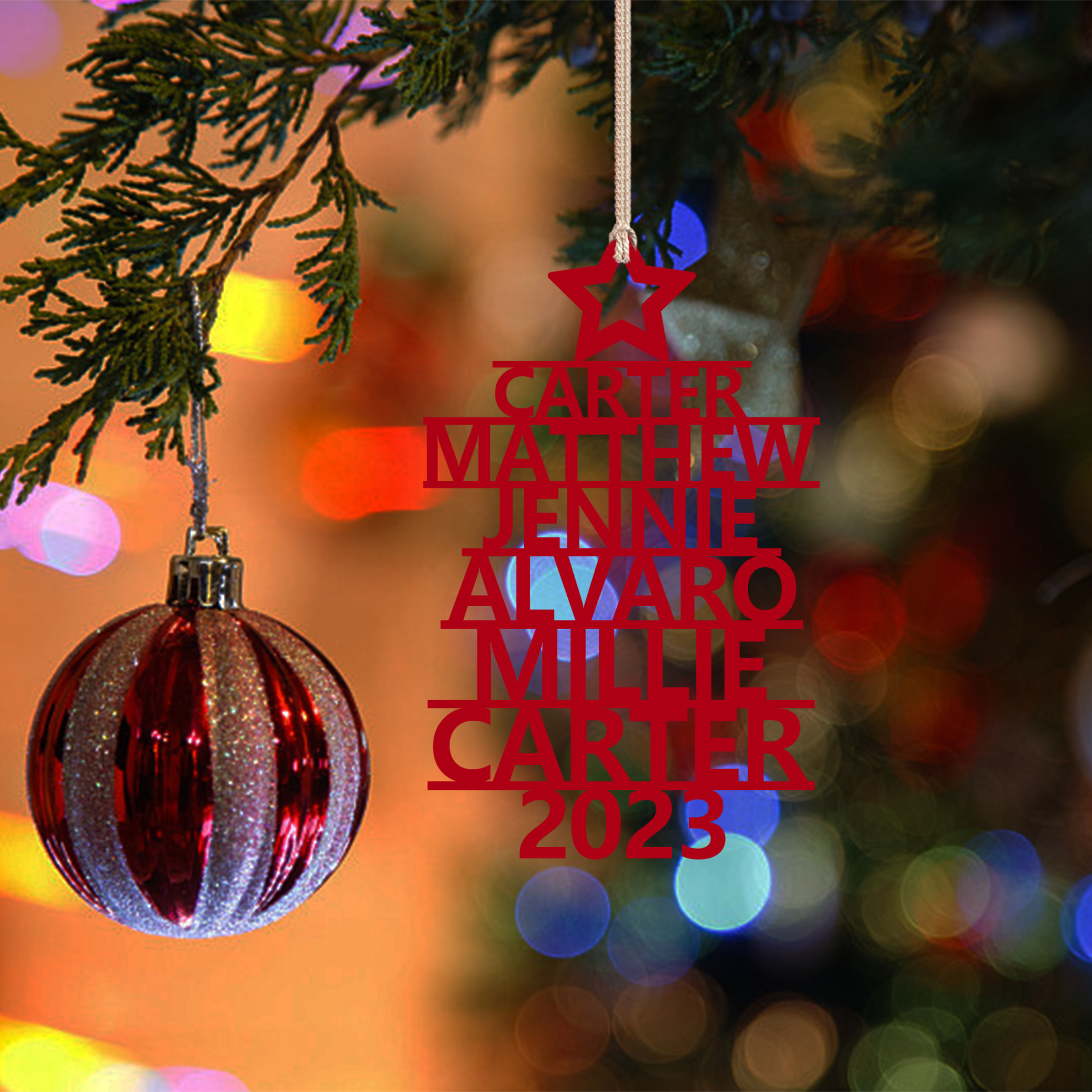 6 Names - Personalised Christmas Tree Ornaments Customised Name Xmas Wooden Decor Gifts for Family Friends-Jessemade AU