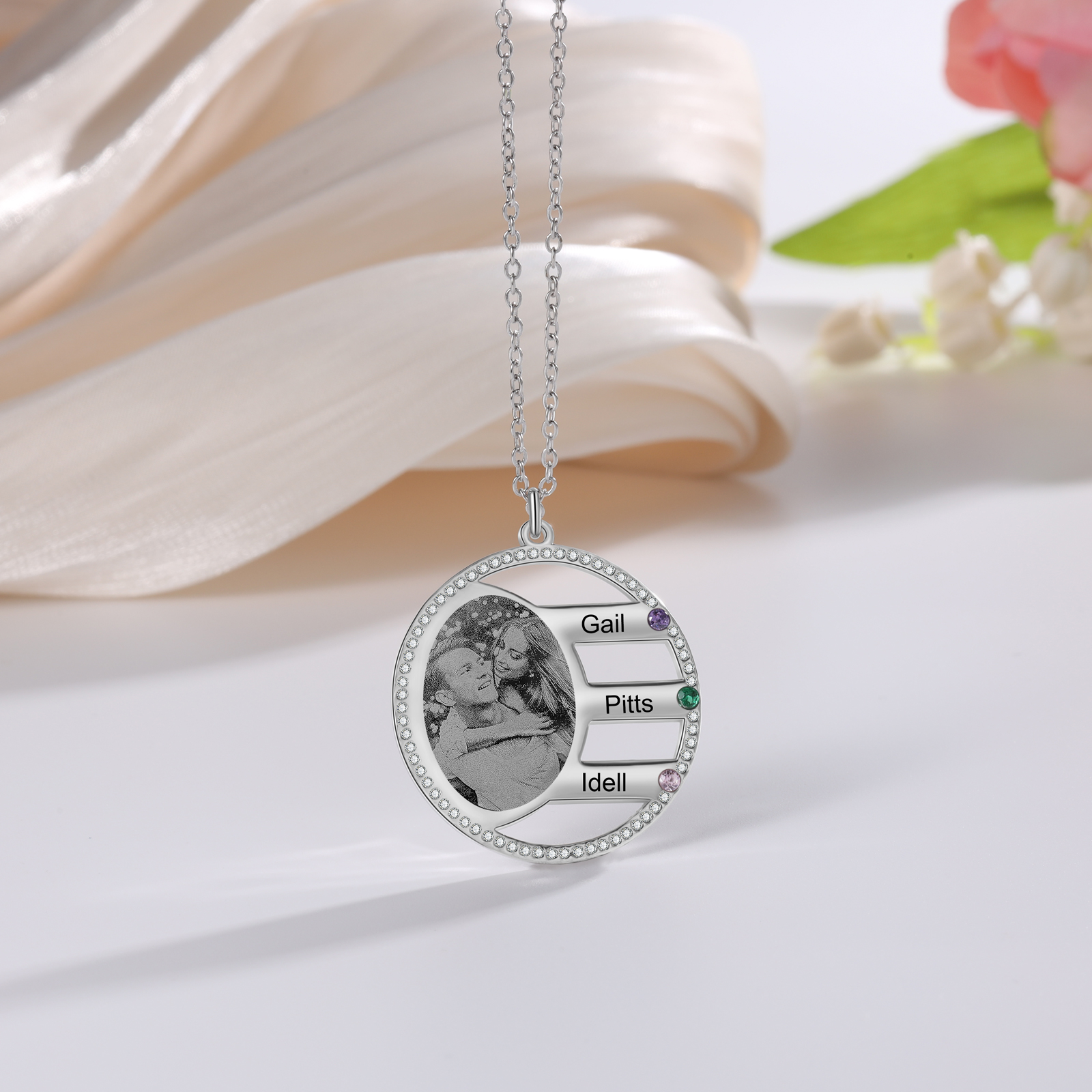 Personalised Photo Necklace Custom 3 Names Birthstone Necklace for Women-Jessemade AU