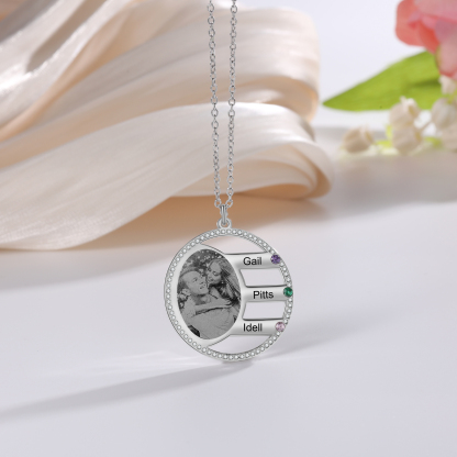 Personalised Photo Necklace Custom 3 Names Birthstone Necklace for Women-Jessemade AU