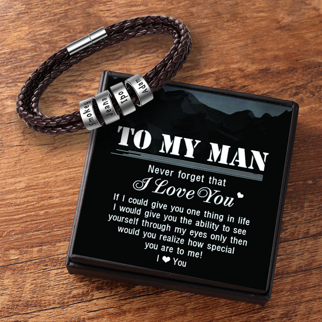 Braided Leather Personalised Name 4 Beads Men's Bracelets Gifts For Him Best Gift For Dad-Jessemade AU