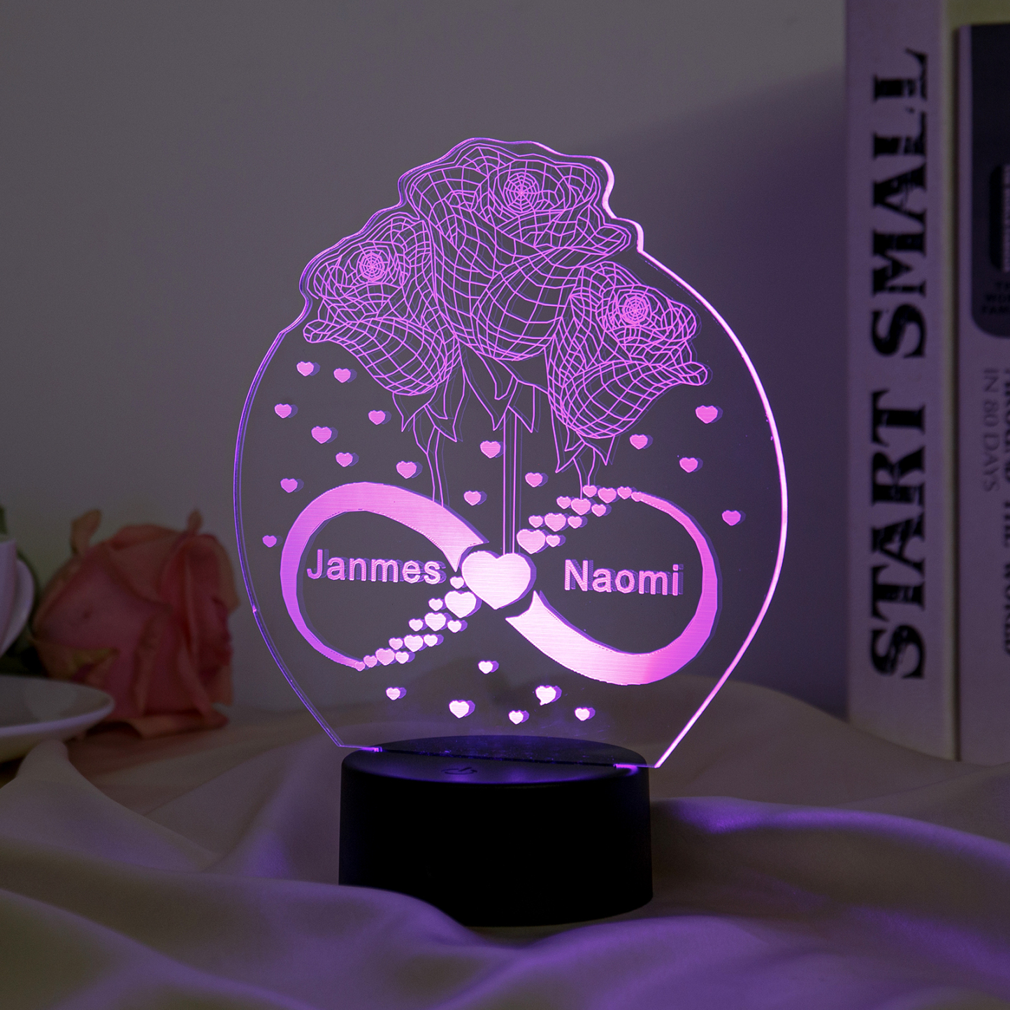 Custom 3D Rose Night Light With Name LED Lamp Gifts For Couple-Jessemade AU
