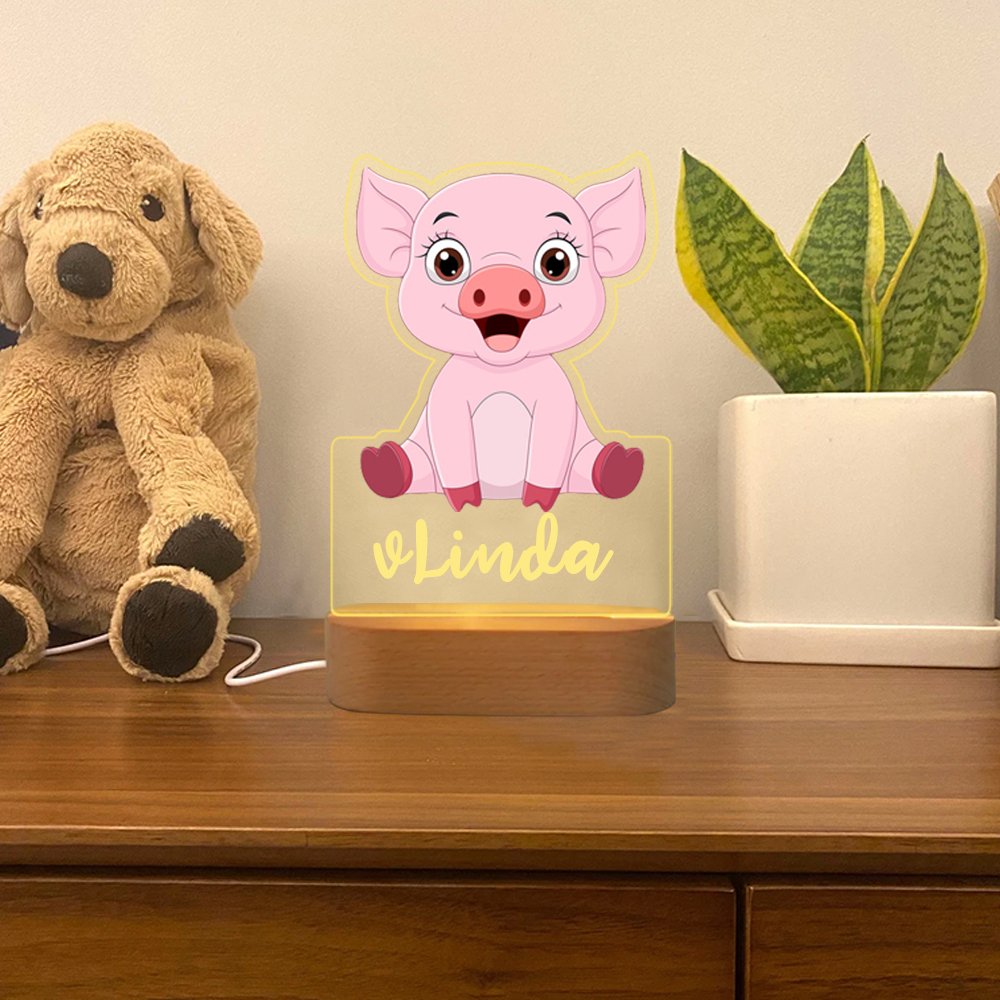 Personalised Name Pink Pig Night Light LED Lamp Gifts For Kids-Jessemade AU