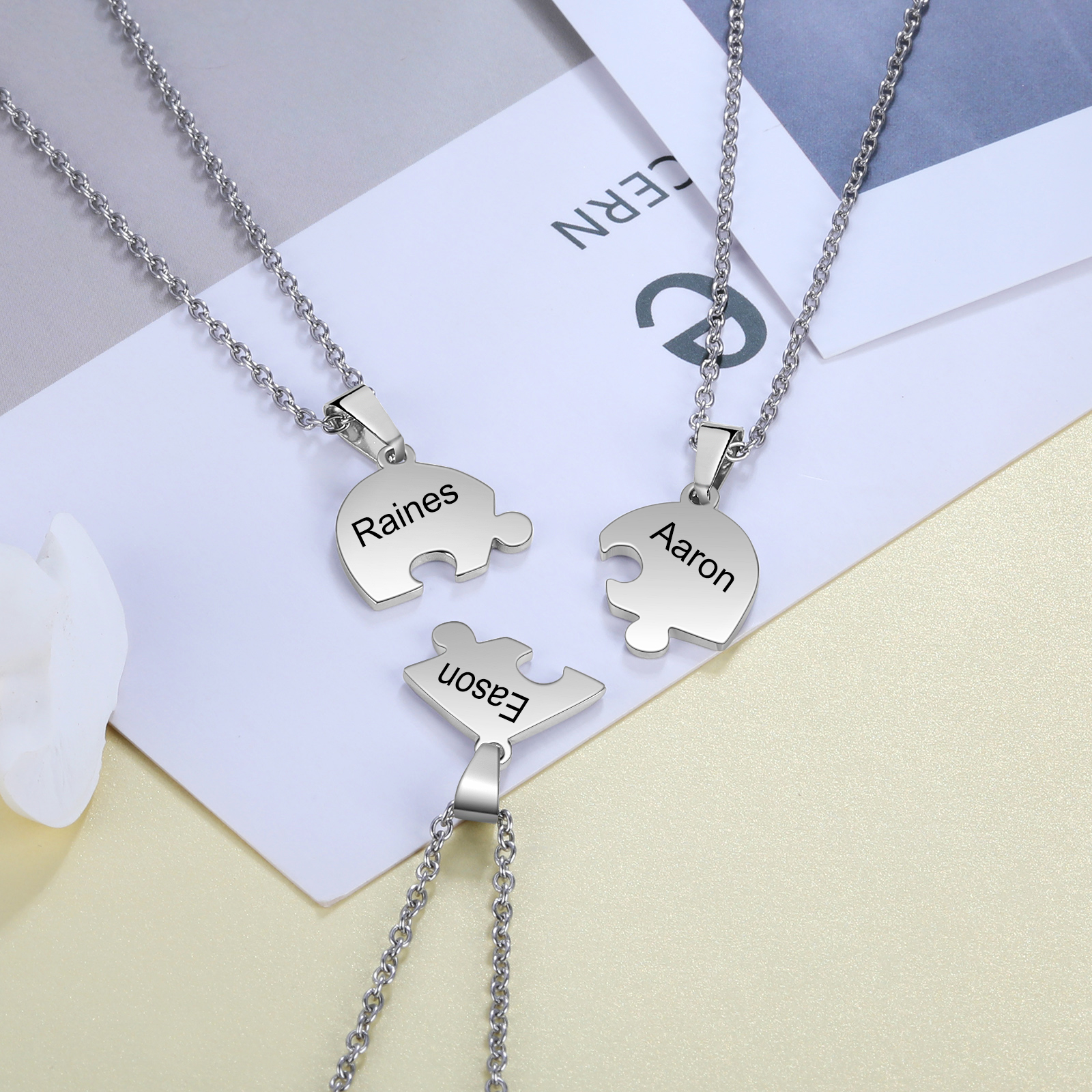 Personalised Heart Puzzle Necklace With 3 Names Gifts For Her-Jessemade AU