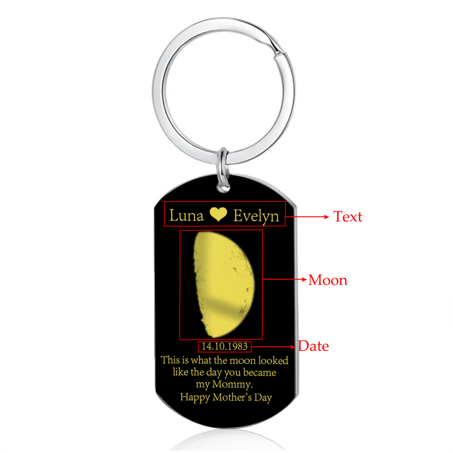 Personalised Text & Date Keychain Mother's Day Gifts - This Is What The Moon Looked Like The Day You Became My Mommy-Jessemade AU