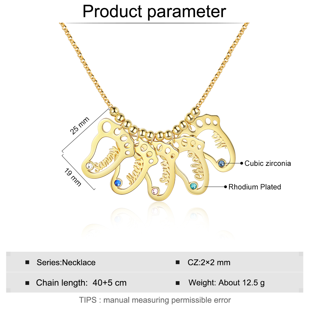 Personalised Baby Foot With 5 Birthstones Engraved Names Gift For Mother-Jessemade AU