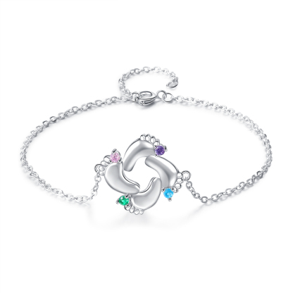 Personalised Baby Foot Bracelet With 4 Birthstones Engraved Names Gift For Mother-Jessemade AU