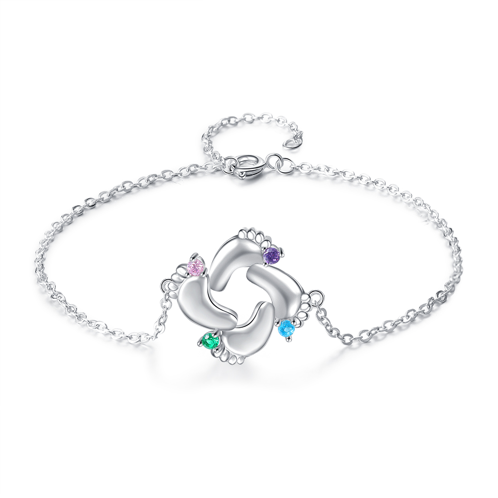 Personalised Baby Foot Necklace With 4 Birthstones Engraved Names Gift For Mother-Jessemade AU