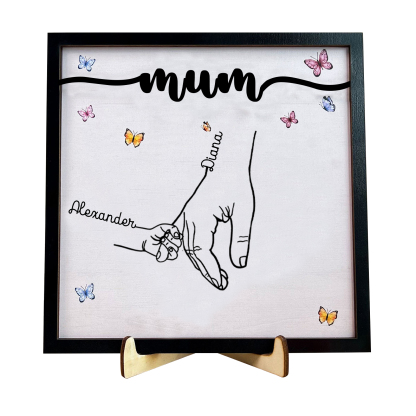 2 Names - Personalised Wooden Plaque Holding Mum's Hand Desktop Decorations Wooden Sign With Stand-Jessemade AU