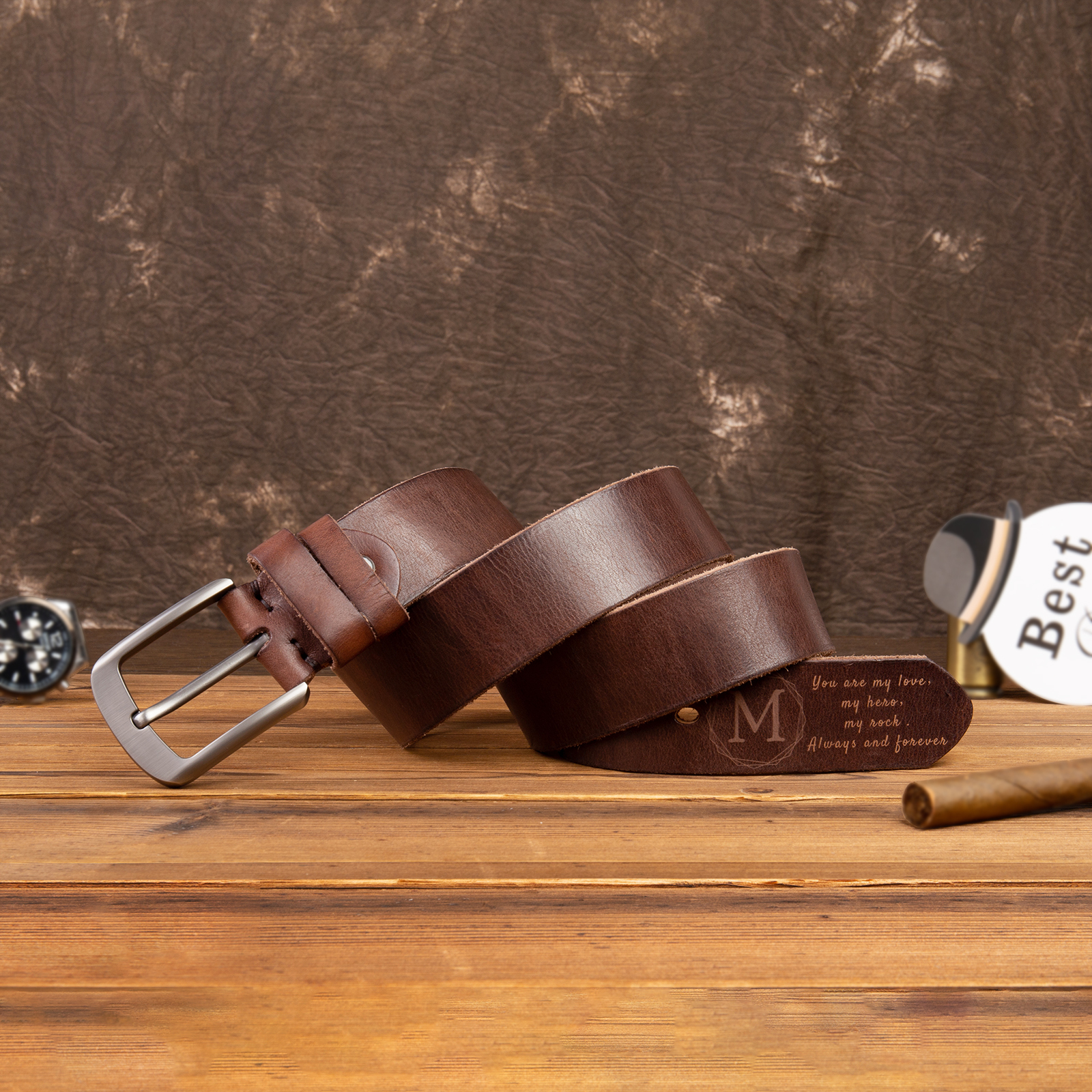 Personalised Genuine Leather Belt Engraved Names Men's Belt for Him-Jessemade AU
