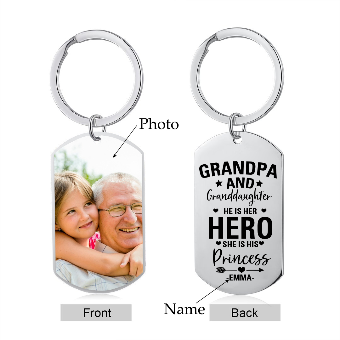 Personalised Photo and Name Keychain Granddaughter and Grandpa Keychain Grandparents' Day Gift-Jessemade AU
