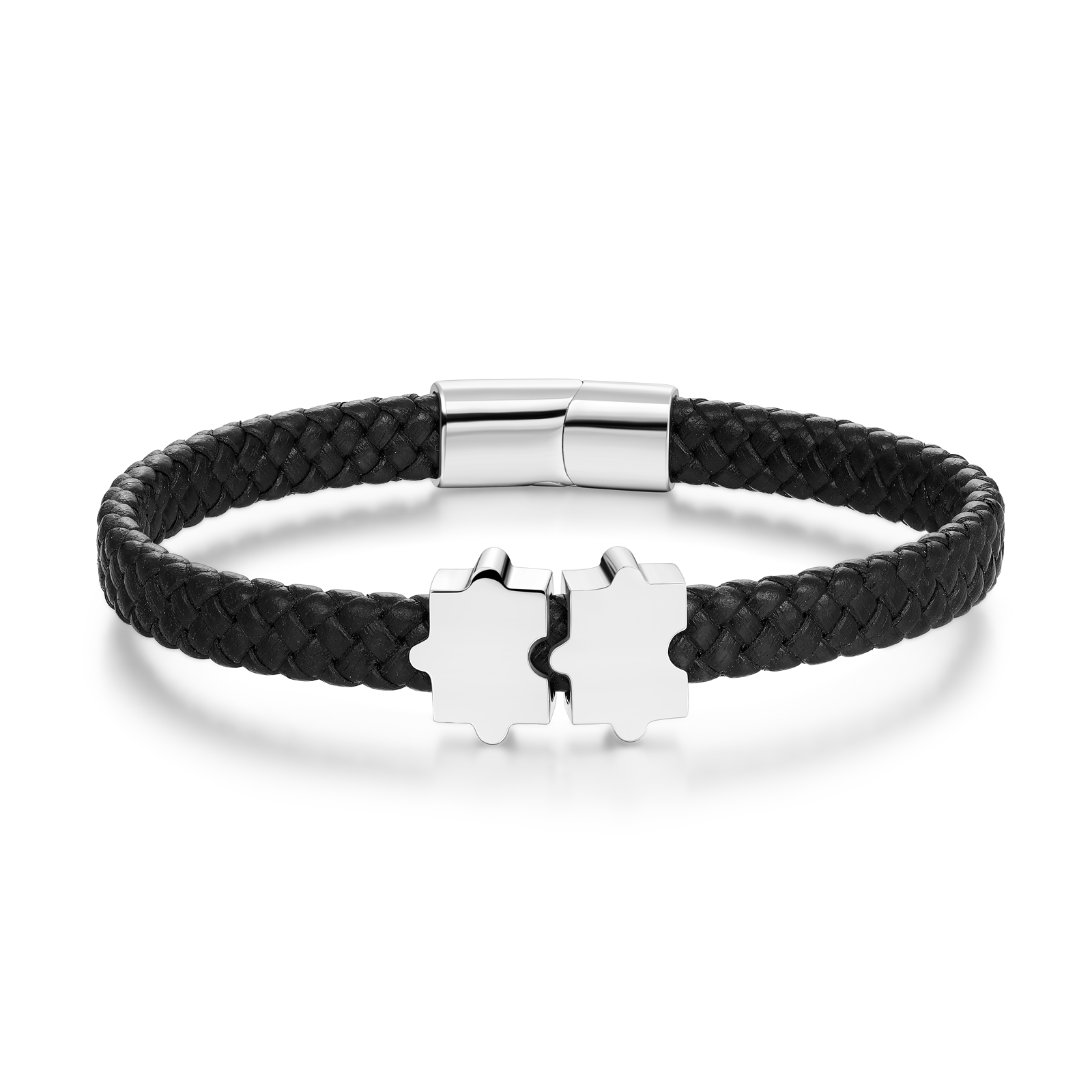 Custom Family Puzzle Bracelet Engrave 2 Names Leather Bracelet For Father-Jessemade AU