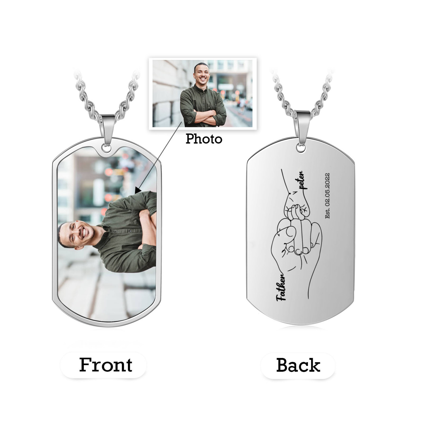 Custom Fist Bump Family Necklace with 1 Kid's Names Personalised Photo Dog Tag Necklace Father's Day Gifts-Jessemade AU