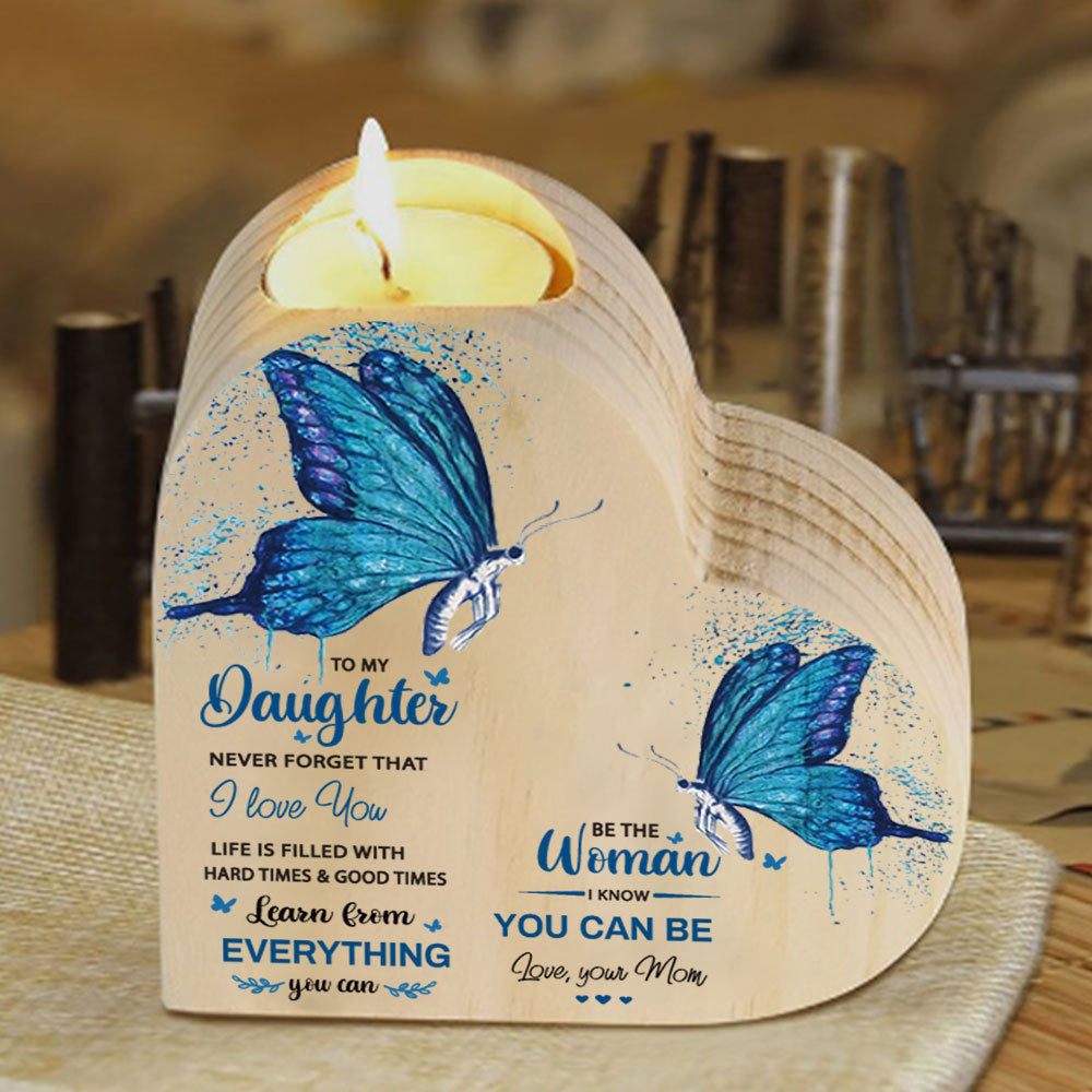 To My Daughter-Wooden Heart Candle Holder Butterfly Candlesticks "I Know You Can Be"-Jessemade AU