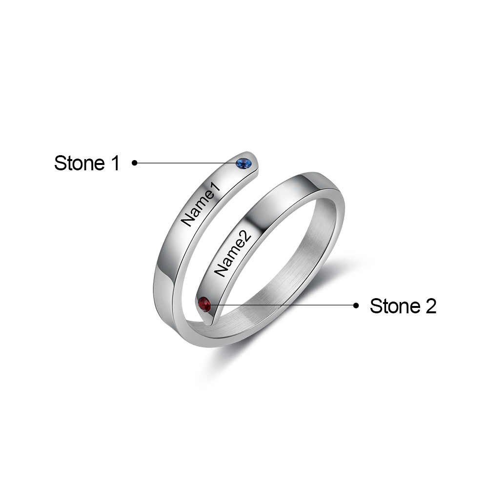 Personalised Mother Ring With 2 Birthstones Engraved Names Ring Gift For Women-Jessemade AU
