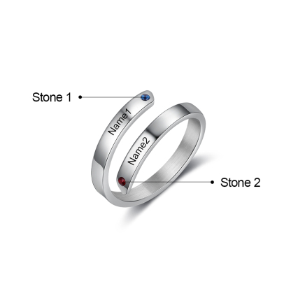 Personalised Mother Ring With 2 Birthstones Engraved Names Ring Gift For Women-Jessemade AU