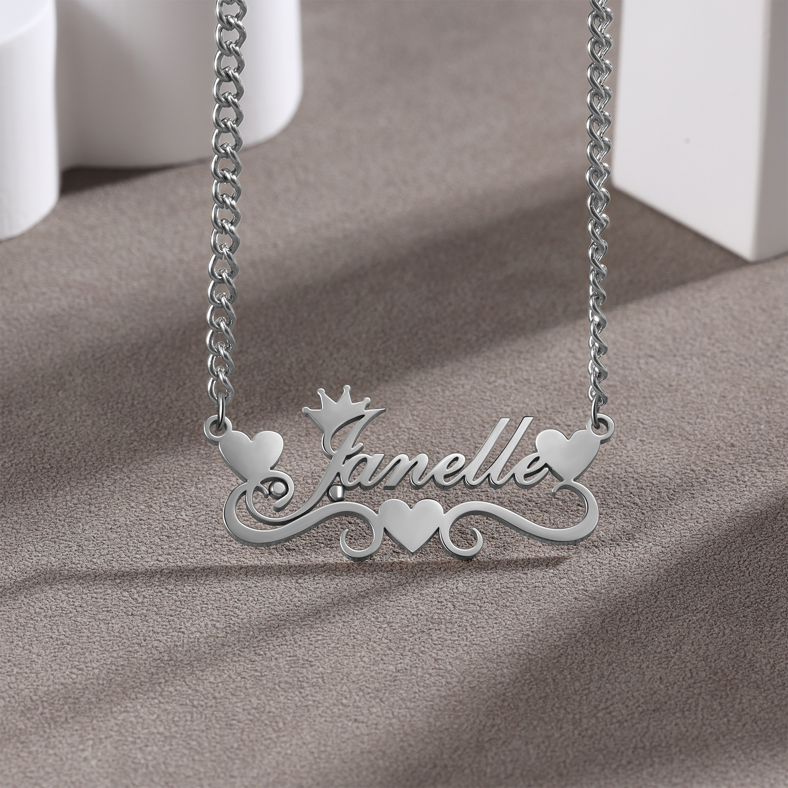 Crown Name Necklace Personalised One Name 925 Sterling Silver Hearts Necklace-Jessemade AU
