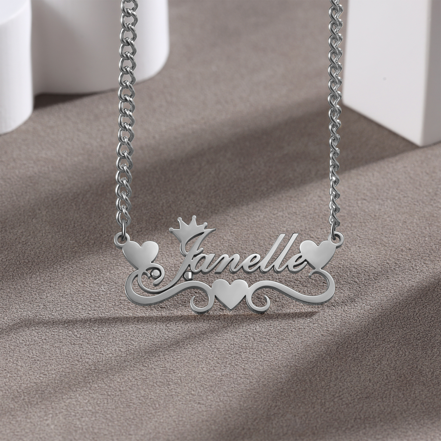 Crown Name Necklace Personalised One Name 925 Sterling Silver Hearts Necklace-Jessemade AU