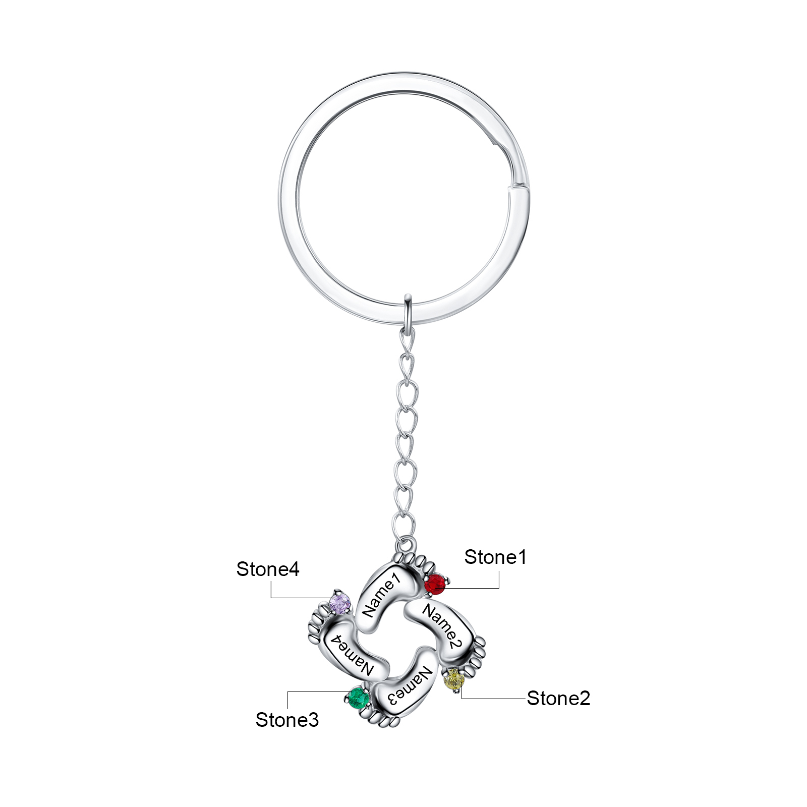 Personalised Baby Feet Keychain With 4 Birthstones Engraved names Keychain Gifts For Mother-Jessemade AU