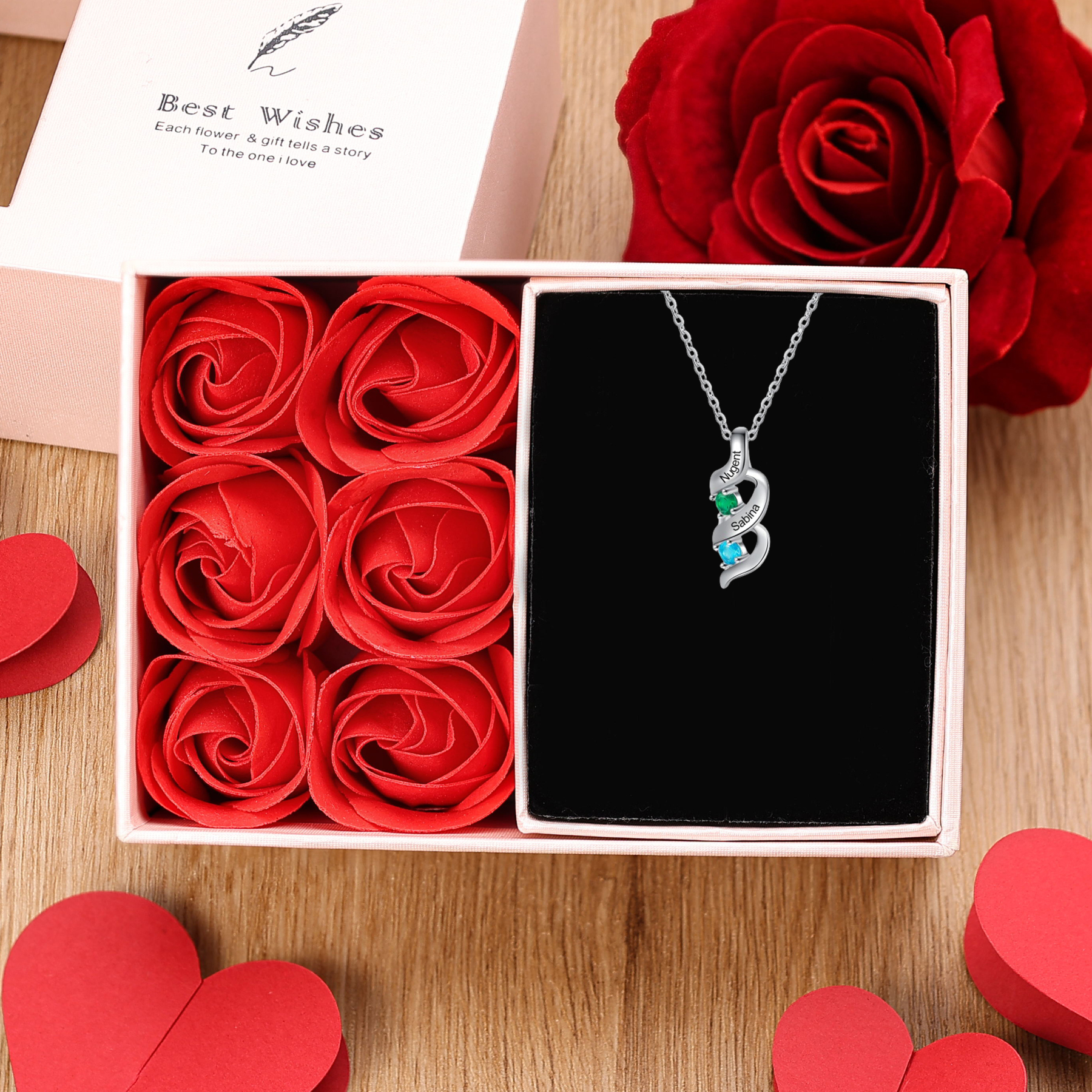 Personalised Necklace Cascading Pendant with 2 Birthstones Engraving 2 Names Gifts for Her-Jessemade AU