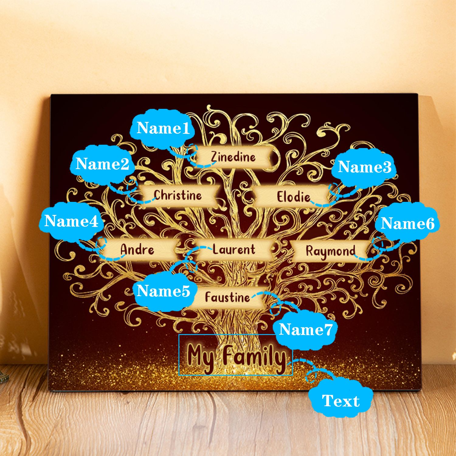 7 Names - Personalised Family Tree Wooden Plaque Custom Text Home Decor Gifts for Mother/Grandma-Jessemade AU