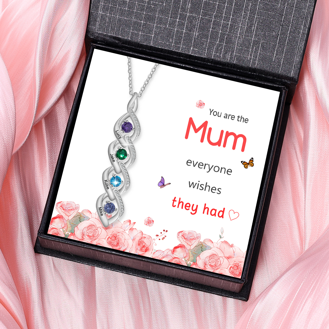 Personalised Twisted Pendant Necklace Custom 4 Birthstones & 4 Names Necklace Gifts for Her-Jessemade AU
