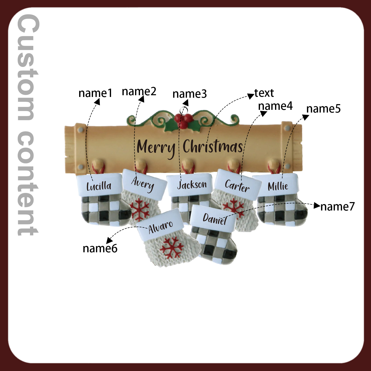 7 Names - Personalised Christmas Stockings Ornaments Customised Name & Text Christmas Decor Wooden Gifts for Family Friends-Jessemade AU
