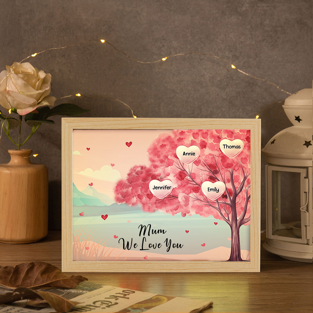 Personalised Frame Night Light Custom 1 Text  & 4 Names Pink Family Tree Ornament Gifts for Mother/Grandma-Jessemade AU