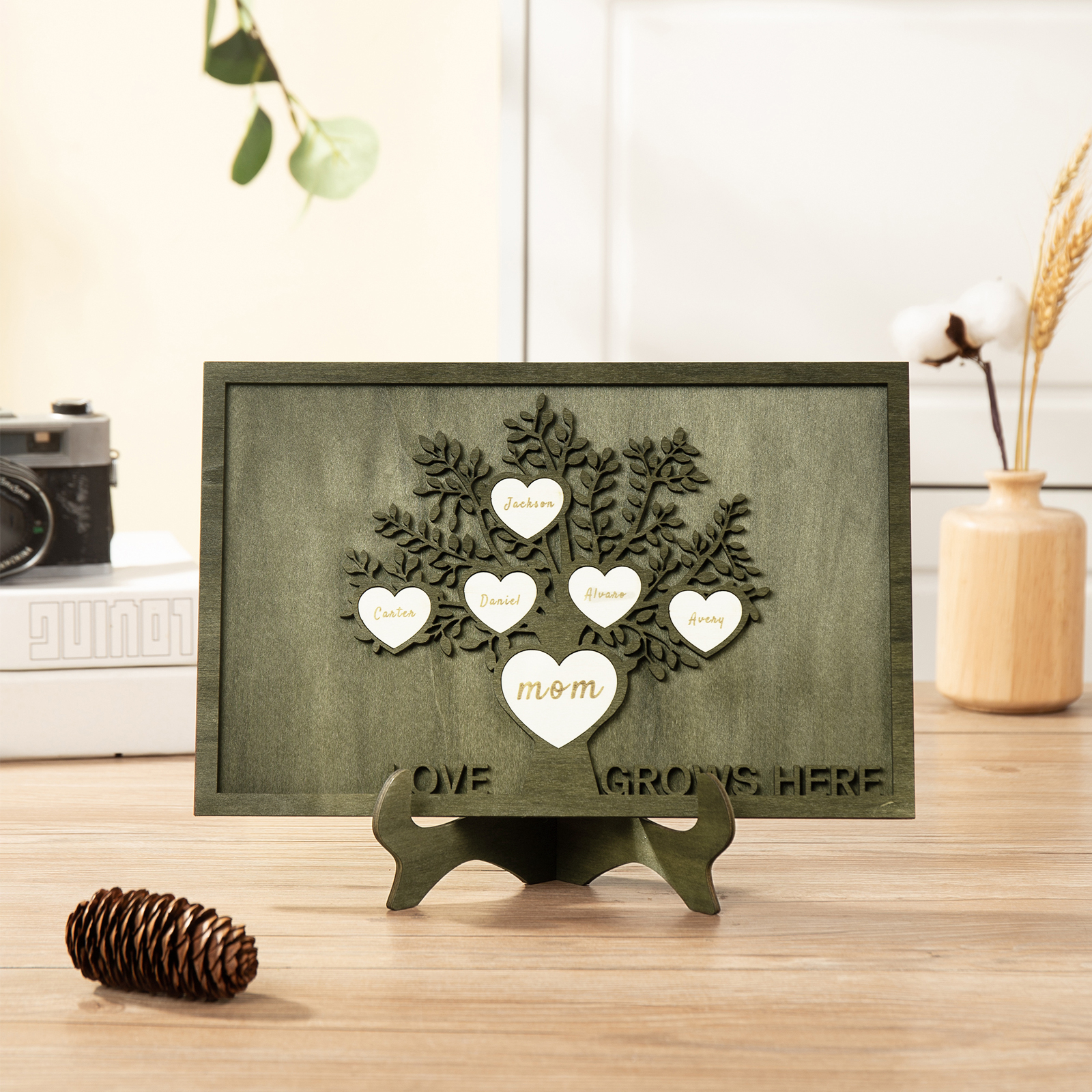 Family Tree Wood Frame Personalised Family Tree Sign Custom 6 Names Plaque-Jessemade AU