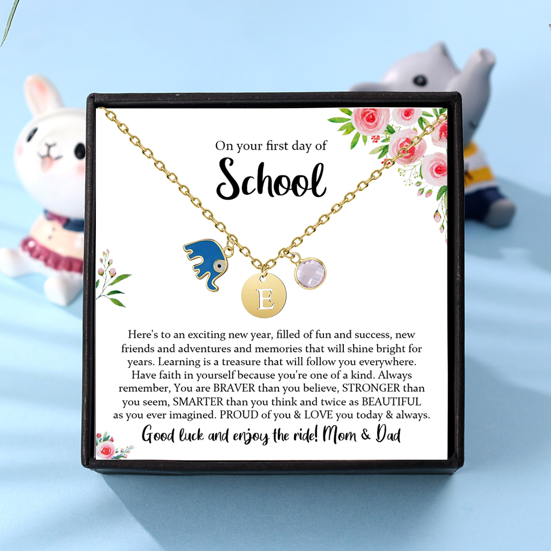 Back To School Personalised Elephant Necklace Custom Birthstone and Initial Necklace-Jessemade AU