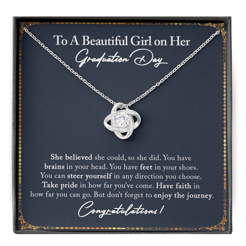 To A Beautiful Girl Love Knot Necklace Graduation Gift