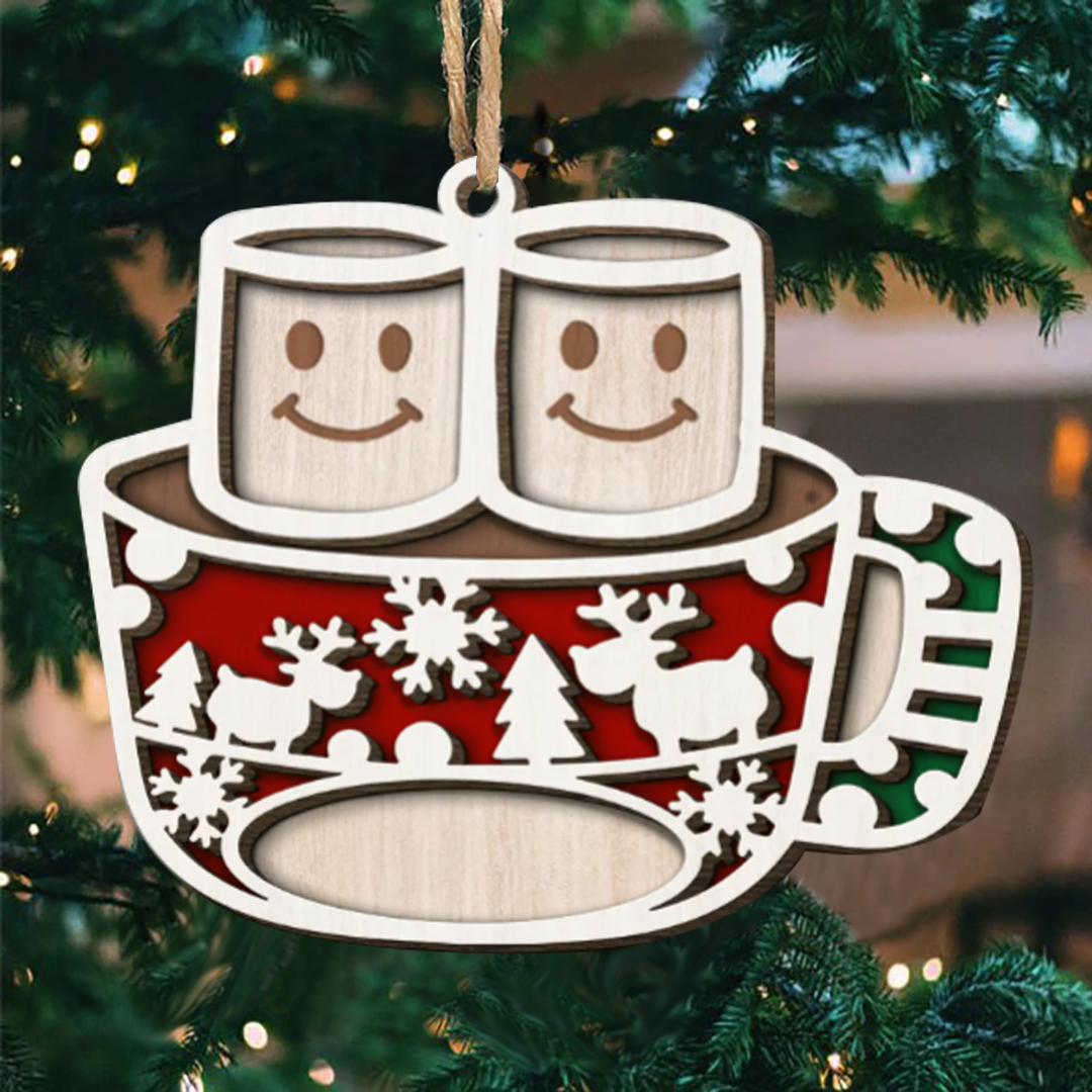 Christmas Family Ornament Custom 1 Name Coffee Cup Layered Wood Christmas Ornament-Jessemade AU