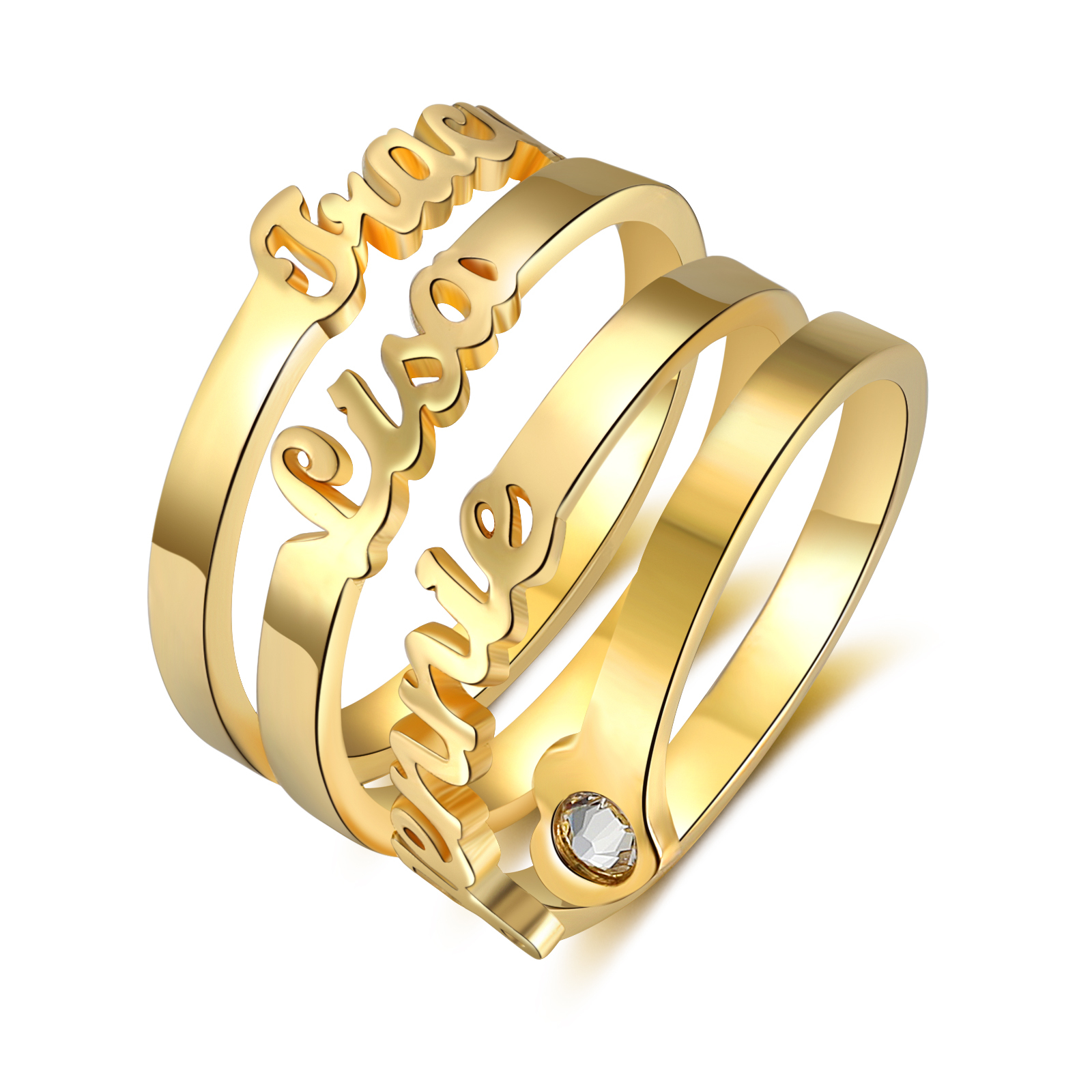 Personalised Heart Ring With Birthstone Custom 3 Names Ring Gifts For Her-Jessemade AU