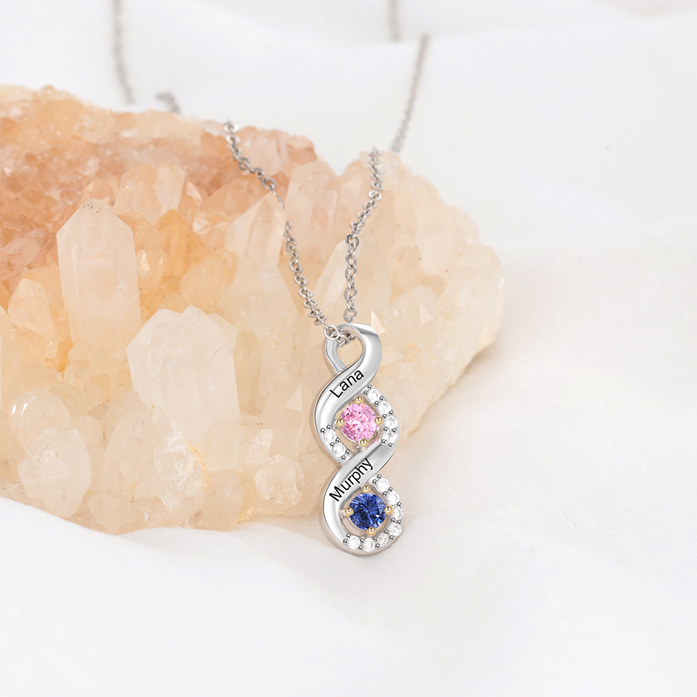 Personalised DNA Necklace With 2 Birthstones Engraved Names Gift For Women-Jessemade AU