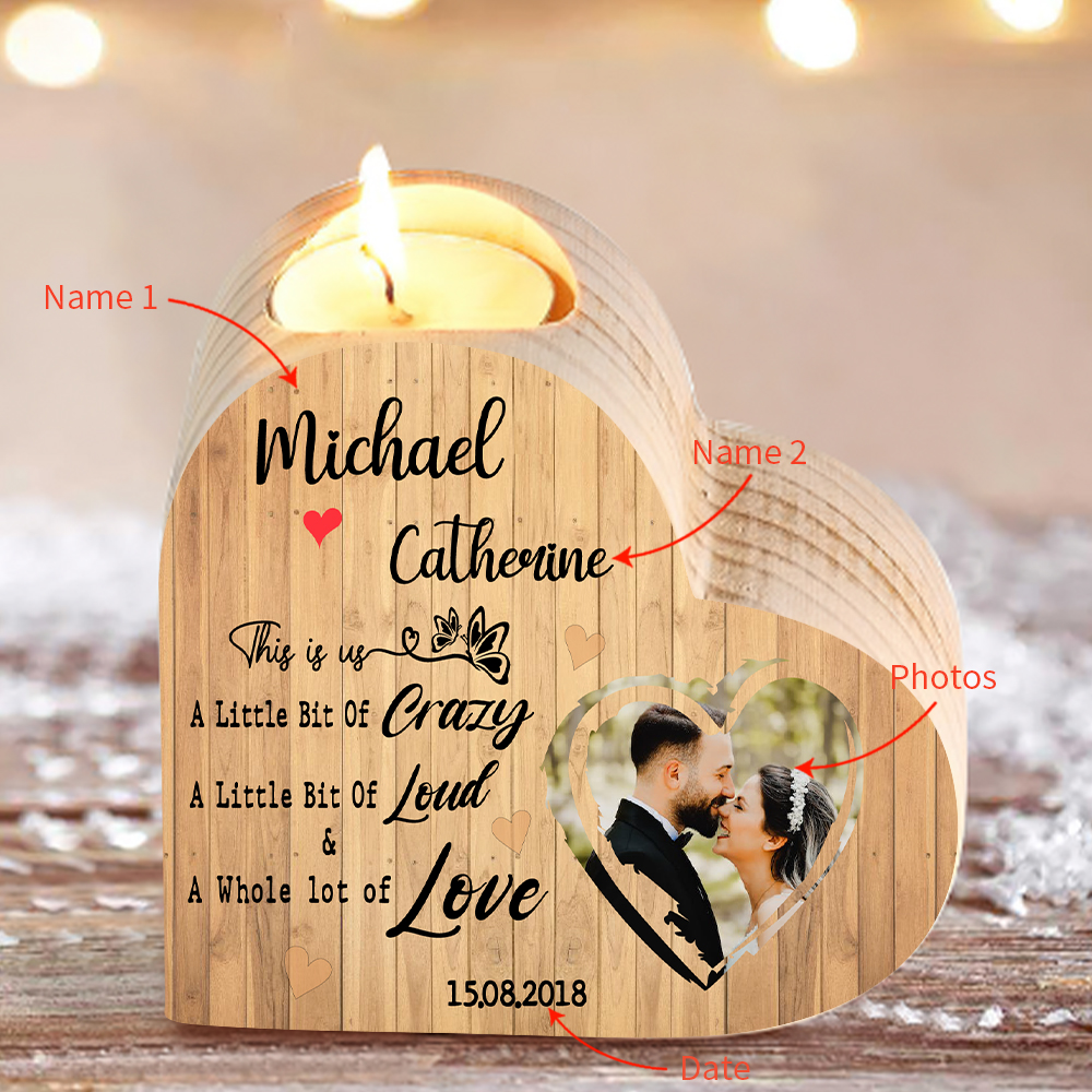 Personalised Couple Heart Candle Holder Engrave Photo Candlesticks Valentines Gift-Jessemade AU