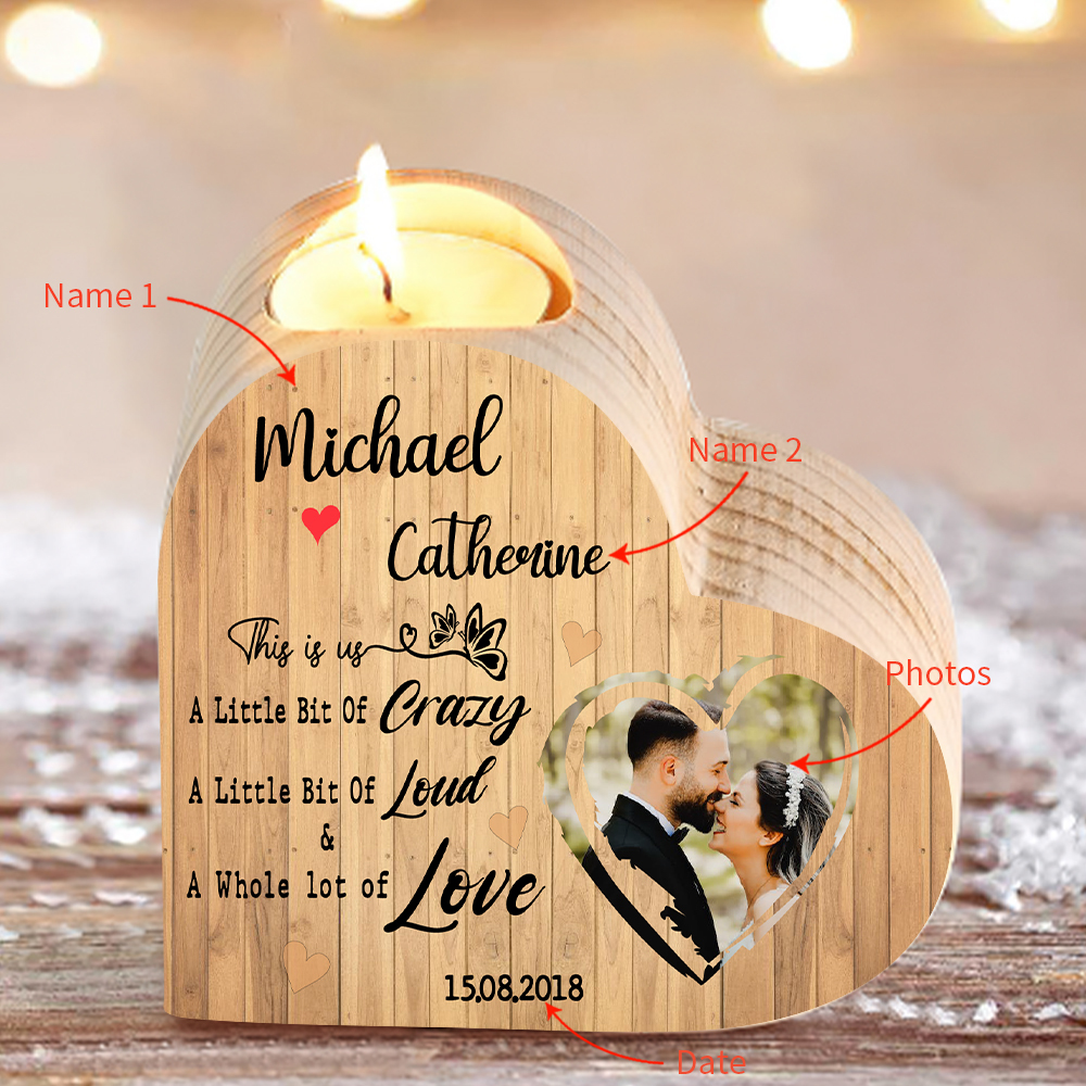 Personalised Couple Heart Candle Holder Engrave Photo Candlesticks Valentines Gift-Jessemade AU