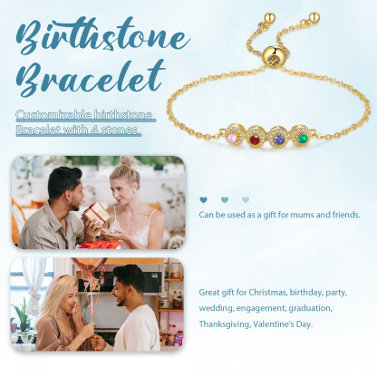 Personalised Women's Bracelet Customised 4 Birthstones Bracelets Birthday Mother's Day Gift for Her-Jessemade AU