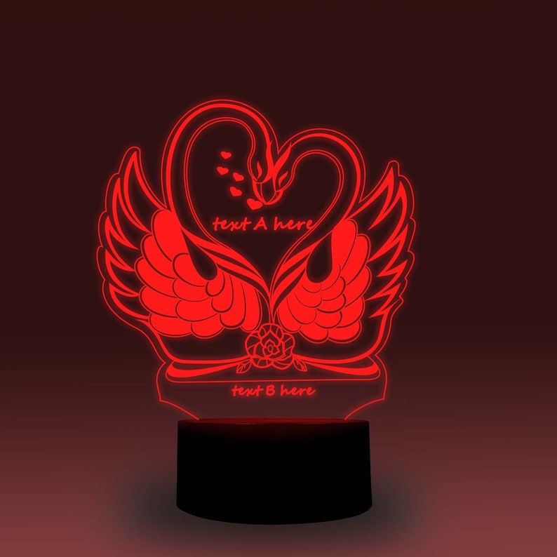 Personalised 7 Colours Changing Night Light Custom Name Swan LED Lamp Gifts For Couple-Jessemade AU